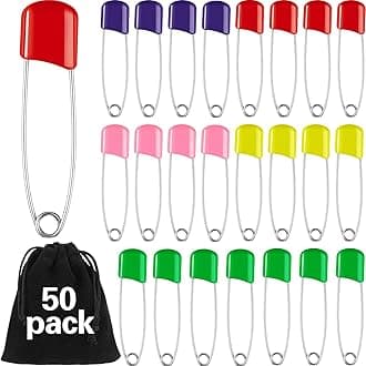 50 Pieces Diaper Pins Safety 2.2 Inch Plastic Head Cloth Diaper Nappy Pins with Locking Closures Stainless Steel with Velvet Bag(Colorful)