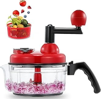 Hand Food Chopper, Quick Manual Vegetable Processor, Easy To Clean Rotary Dicer Mincer Mixer Blender for Onion, Garlic, Salad, Salsa, Nuts, Meat, Fruit, Ice, etc