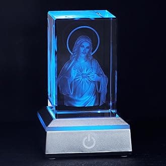KOMI 3D Crystal Jesus Figurine Statue with LED Light Base, Laser Engraved Sacred Heart of Jesus Statues Religious Gifts for Women Men, Night Light for Bedroom, Christian Catholic Home Decor