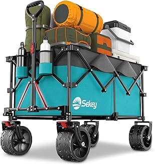Sekey220L Collapsible Foldable Wagon with 330lbs Weight Capacity, Heavy Duty Folding Utility Garden Cart with Big All-Terrain Beach Wheels & Drink Holders.