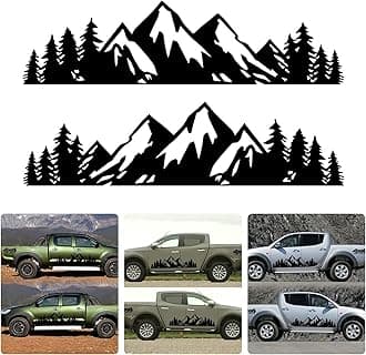 2Pair/4Pcs Car Stickers Mountain Decal 4x4 Sport Stickers for Car Side Body Door Mountain Decal Tree Forest Vinyl Graphic Kit for Pick-Ups SUV Truck Off-Road Vehicles (Black)