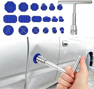 19 PCS Car Dent Repair Tool, Short T-Handle Puller + Eighteen Specifications of Dent Suction Cup Puller, Detachable Portable Multifunctional Universal for Car Repair Accessory (Blue & Silver)
