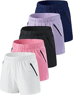 1 or 5 Pack Womens Lounge Workout Shorts with Zipper Pockets 5" Inseam Lightweight Athletic Casual Shorts