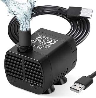 flintronic Submersible Water Pump, 200L/H USB Water Pump for Aquarium, Fish Tank, Statuary and Hydroponics DC 3.5-9V 1-3W(0.4-1.5m) #1 Black/Side Suction Cup