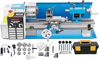 VEVOR Metal Lathe, Upgraded Digital Display 7"x14" Benchtop Metal Lathe 550W Variable Speed 2250RPM with 3-jaw Chuck CNC Mini Lathe Machine Precision Mini Lathe Tool Box for Metal Turning