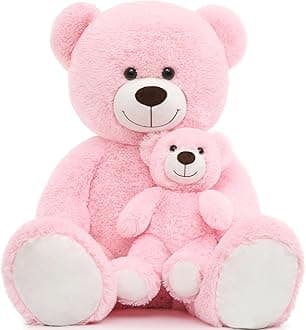 Tezituor Big Teddy Bear with Baby, 39 inch Large Mommy Teddy Bear with Baby, Giant Stuffed Bear for Kids, Girlfriend on Mother's Day, Valentine, Christmas, Baby Shower, Pink