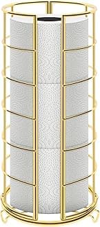 NearMoon Toilet Paper Organizer Stand, Free Standing 3 Rolls Tissue Storage, Metal Bathroom Accessory, Rustproof Toilet Roll Holder for Kitchen Countertop Inside Cabinet Shelf(Metal Base, Gold)