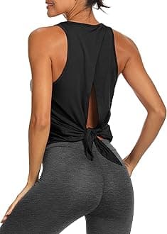 Backless Workout Yoga Shirts Tie Back Sports Tank Athletic Tops for Women
