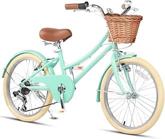 Glerc 20 Inch Beach Cruiser Bike, 6-Speed Hybrid City Bicycle for Girls Youth and Over 6 Years Old, Missy Bike with Wicker Basket & Lightweight, Mint
