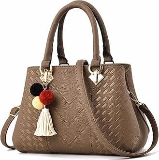 Womens Leather Handbags Purses Top-handle Totes Satchel Shoulder Bag for Ladies with Pompon and Tassel