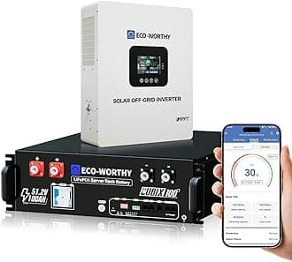 ECO-WORTHY Home Power Station Backup Power,5120Wh LiFePO4 Battery Support Communication,Bluetooth and WiFi,AC 5000W Inverter,1Hr/2.5Hr Fast Charge,for Home Backup,Emergency,Solar System Components