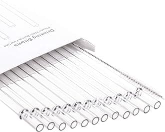 Dakoufish 12" Long Clear Reusable Tritan Replacement Drinking Straws for 40 oz,30 oz & 24 oz Mason Jar,Tumblers, Set of 12 with Cleaning Brush (12inch,Clear)