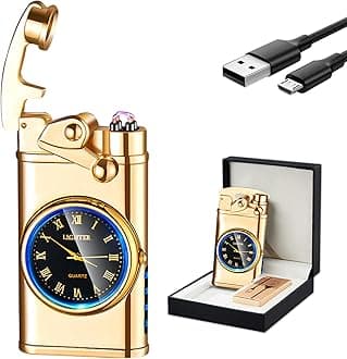 GADATOP Electric Lighter Rechargeable USB Lighter Flameless Windproof Lighters Personalized Creative Rocker Double Arc Plasma Lighters with Luminous Dial LED for Men and Women Gifts (Gold Ice)