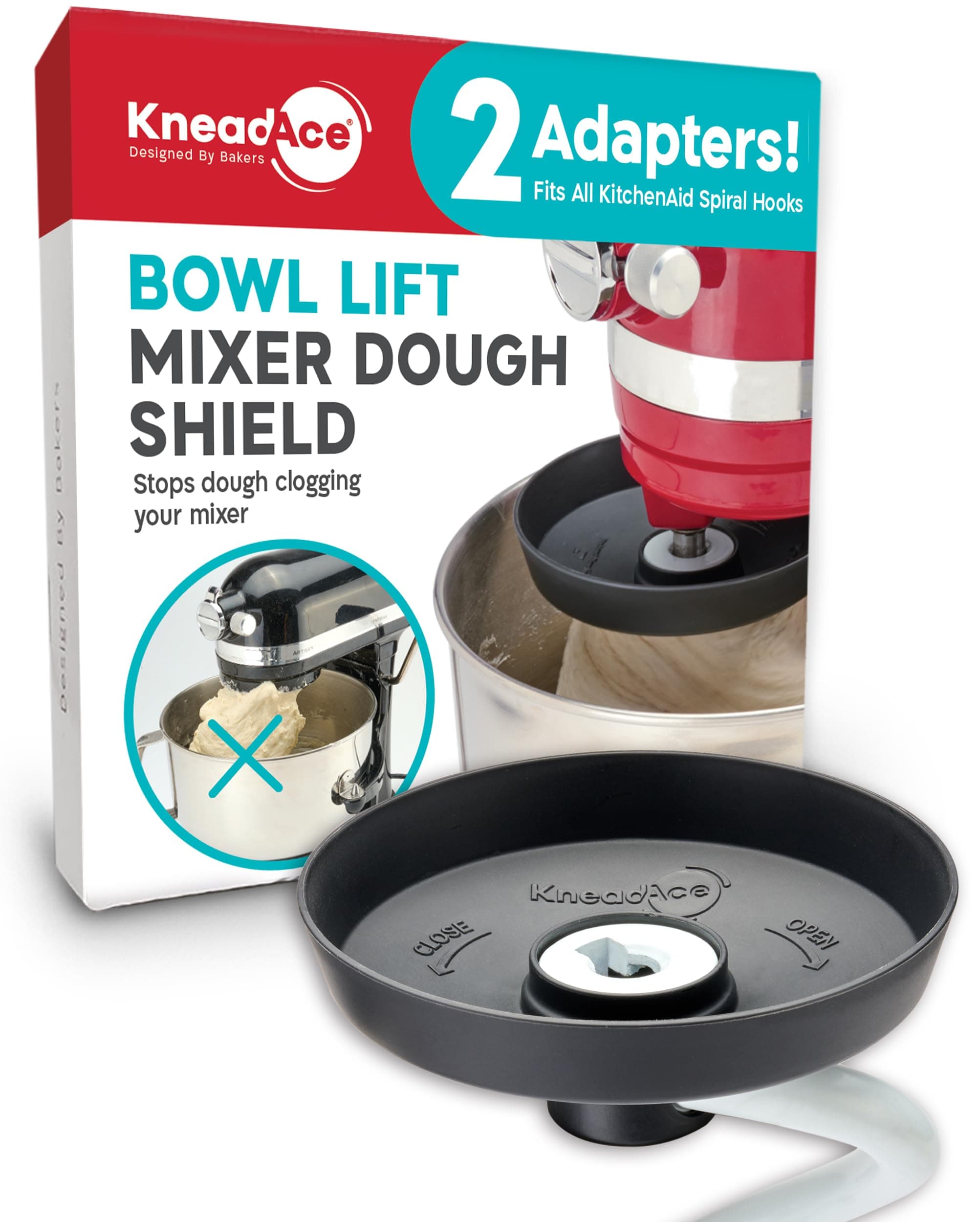 Spiral Dough Hook Shield For kitchenaid Mixer-Prevents Dough from Clogging Your Bowl Lift Mixer- Compatible With KitchenAid Dough Hook. (With 2 Adapters-Fits All KA Spiral Hooks)