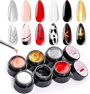 Makartt Gel Paint for Nail Art Set: 6 Colors No Wipe Solid Gel Polish for DIY Design at Home, Soak Off UV LED Manicure, Silver White Black Red Gold Nude