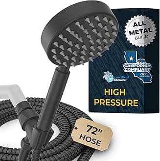 HammerHead Showers® All Metal LOW FLOW Handheld Shower Head with Hose and Brass Holder - MATTE BLACK – Water Saving 1.75 GPM Detachable Shower Head - Adjustable Shower Wand Bracket & 6ft Hose