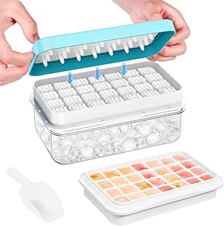 Ice Cube Tray with Lid and Bin, 28 pcs Ice Cubes Molds, Ice Trays for Freezer, Ice Cube Tray Mold, with 1 tray, Ice Freezer Container, Spill-Resistant Removable Lid & Ice Scoop, for Whiskey,Cocktail