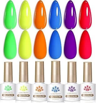 Born Pretty Neon Gel Nail Polish Spring Summer Bright Rainbow Colorful Fluorescent Gel Polish Yellow Green Blue Purple Red Orange Color Gel Nail Polish Collection Gift 6PCS