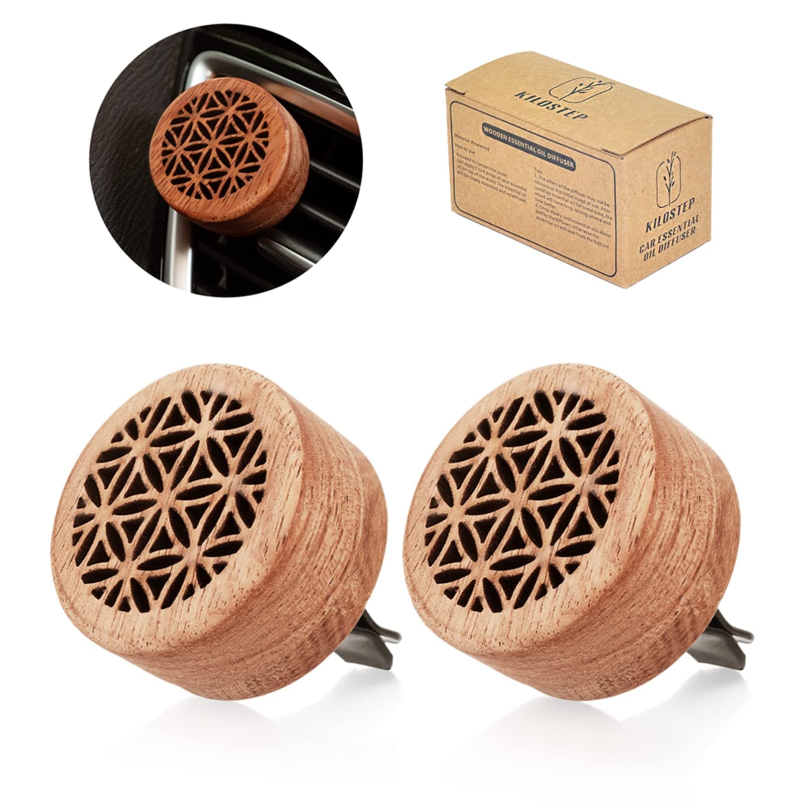 Essential Oil Car Diffuser, 2 PCS Car Aromatherapy Wood Diffuser with Vent Clip