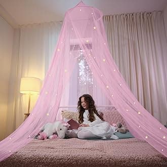Bed Canopy with Glow in The Dark Stars for Girls, Kids and Babies, Anti Mosquito Net Use to Cover The Baby Crib, Kid Bed, Girls Bed Or Full Size Bed, Fire Retardant Fabric