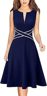 VFSHOW Womens Front Zipper Work Business A-Line Dress Elegant Professional Office Career Church Fit and Flare Skater Dresses