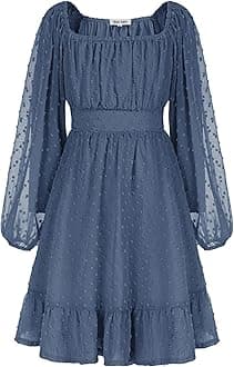 GRACE KARIN Girls Ruffle Tiered Dress Long Sleeve Swiss Dot Flowy A-Line Dress 6-12Y