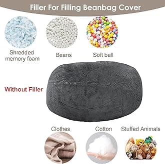 Giant Beanbag Chair Cover for Adults and Kids Comfy Fluffy Cover for Lazy Sofa Floor Chair Stuffed Animal Storage, Grey, 7FT