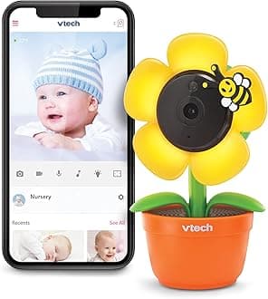 VTechRM9751 Yellow Daisy Smart Wi-Fi Baby Camera, iOS & Android Enabled, 1080p Full HD, Privacy Mode Cover, Night Light, Soothing Sounds & Lullabies, Two-way Intercom,Temperature Sensor, Night Vision