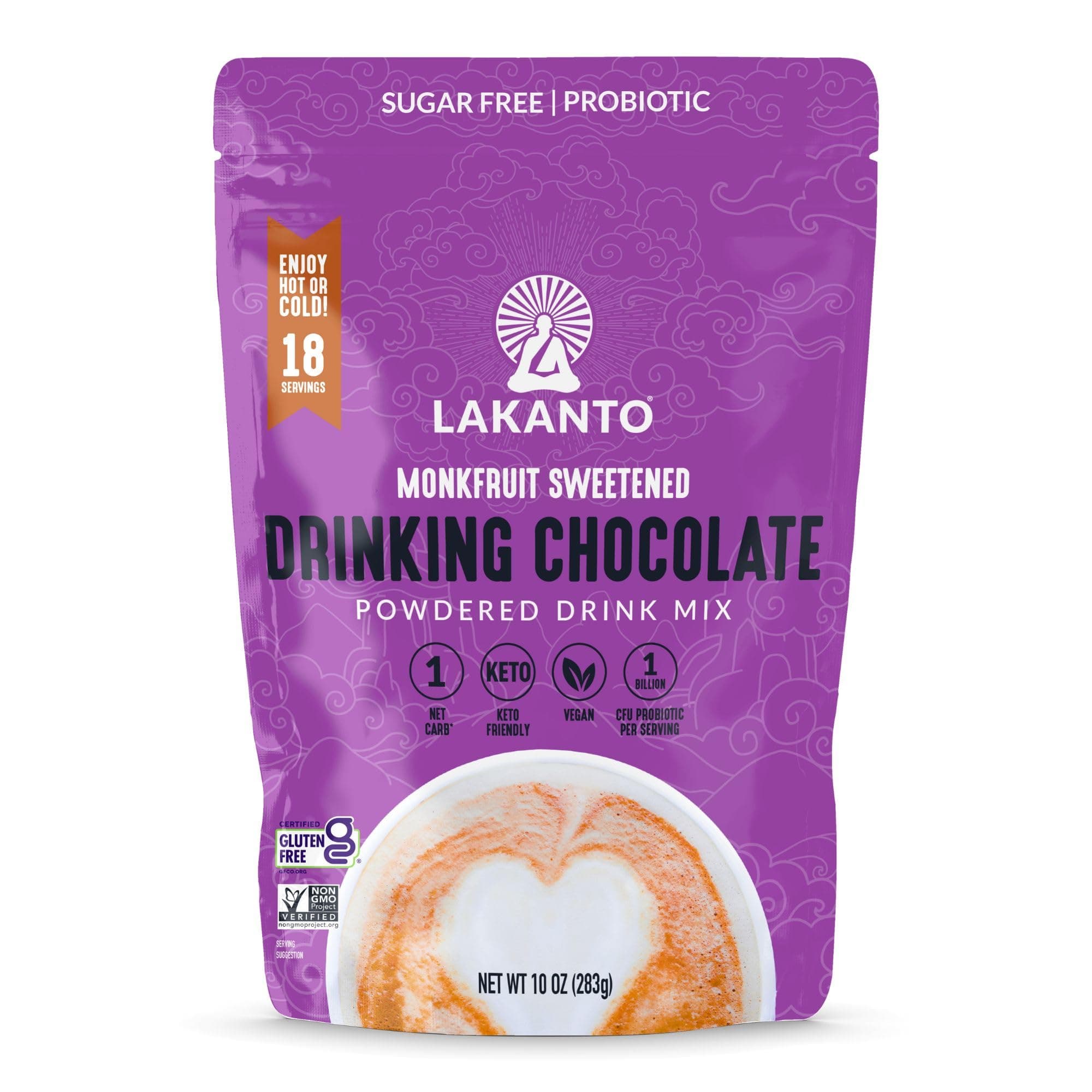 Sugar Free Drinking Chocolate - Cold or Hot Cocoa Powder Mix, Shelf Stable Probiotics, Monk Fruit Sweetener, Keto Diet Friendly, Vegan, Dutch Cocoa, Gourmet Taste (Original - 10 oz)
