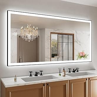 72"x 36" LED Bathroom Mirror with Black Frame, Front Light and Backlit(Controlled Separately), Stepless Dimmable, Anti-Fog, Shatter-Proof, 3 Colors, Memory