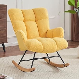 Rocking Chair Nursery Teddy, Upholstered Baby Fluffy Glider Rocker for Adults Small Spaces Indoor, Comfy Sherpa Compact Nursing Chairs for Living Room, Bedroom, Classroom, Yellow
