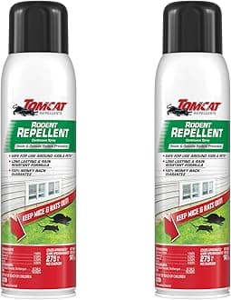 Tomcat Rodent Repellent Continuous Spray - Indoor and Outdoor Mouse and Rat Deterrent, No-Stink Cinnamon, Peppermint and Garlic Essential Oil Formula, 2-Pack
