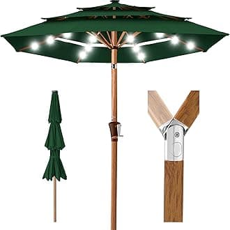 Best Choice Products Woodgrain Pattern 10ft 3-Tier Solar Patio Umbrella w/ 24 LED Lights Tilt