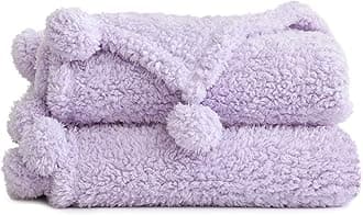 HORIMOTE HOME Ultra Soft Cozy Sherpa Throw Blanket with Pompom Fringe, Light Weight Warm Decorative Boho Style Plush Throw Blanket Cover for Couch, Sofa, Bedroom,Travel, Outdoor, 60”x80”, Purple