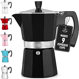 Zulay Moka Pot Espresso Stovetop Coffee Maker - Leak-Proof, Stainless Steel, Easy to Clean, Heat Resistant Handle & Knob - for Authentic Cuban & Italian Style Espresso - Makes 9 Espresso Cups - Black