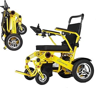 ENCAREFORENCAREFOR Widen 20" Folding 500W Electric Wheelchair, Intelligent Folding Electric Wheelchair, Extended seat More Comfortable Power Wheelchair，Durable Wheelchair (Yellow)