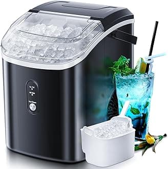 Nugget Countertop Ice Maker with Soft Chewable Pellet Ice, Automatic 34Lbs/24H,Pebble Portable Ice Machine with Ice Scoop, Self-Cleaning, One-Click Operation, for Kitchen,Office, Bar(Highlight Black)