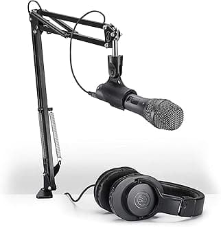 Audio-Technica AT2005USBPK Vocal Microphone Pack For Streaming/Podcasting, Includes Usb And XLr Outputs, Adjustable Boom Arm, & Monitor Headphones,Black