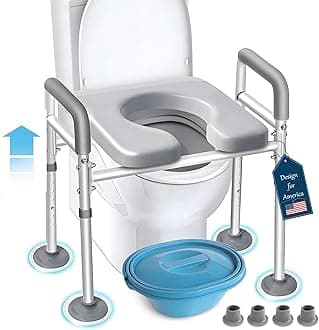 Eosprim Toilet Seat Risers for Seniors Elongated, Raised Toilet Seat with Handles, Toilet Safety Frames & Rails for Elderly and Handicap, Elevated Shower Commode Chair with Arms, Toilet Lift Grab Bar