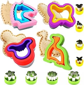 Uncrustable Maker, 12pcs Sandwich Cutter and Sealer sets, Uncrustable Sandwich Cutter, Decruster Sandwich Maker, Bread Cookie Cutters for Boys Girls Lunch & Bento Box (Dino Mickey Butterfly Unicorn)…