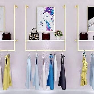 Clothing Store Simple Wall Mounted Metal Display rack, Window Hanging Garment Racks, U-shaped Shelf, Wedding Dress Organization, Home Clothes Rod Storage Towel Rack (Gold C, 59" L)