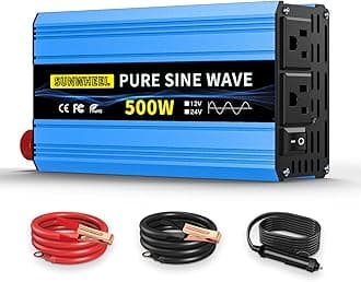 500W Pure Sine Wave Inverter, 12V DC to 110V/120V AC Car Power Inverter with 2 AC outlets and LCD Display