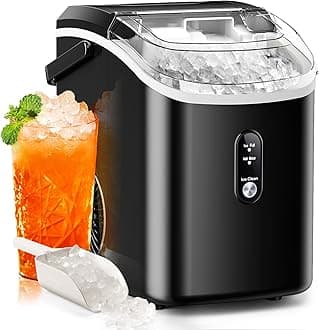 Nugget Ice Makers Countertop with Soft Chewable Pellet Ice, 7 Mins Ice Making, 35.5Lbs/24Hrs, Pebble Ice Maker Machine with Self-Cleaning/Ice Basket/Ice Scoop for Home/Office/Bar, Black