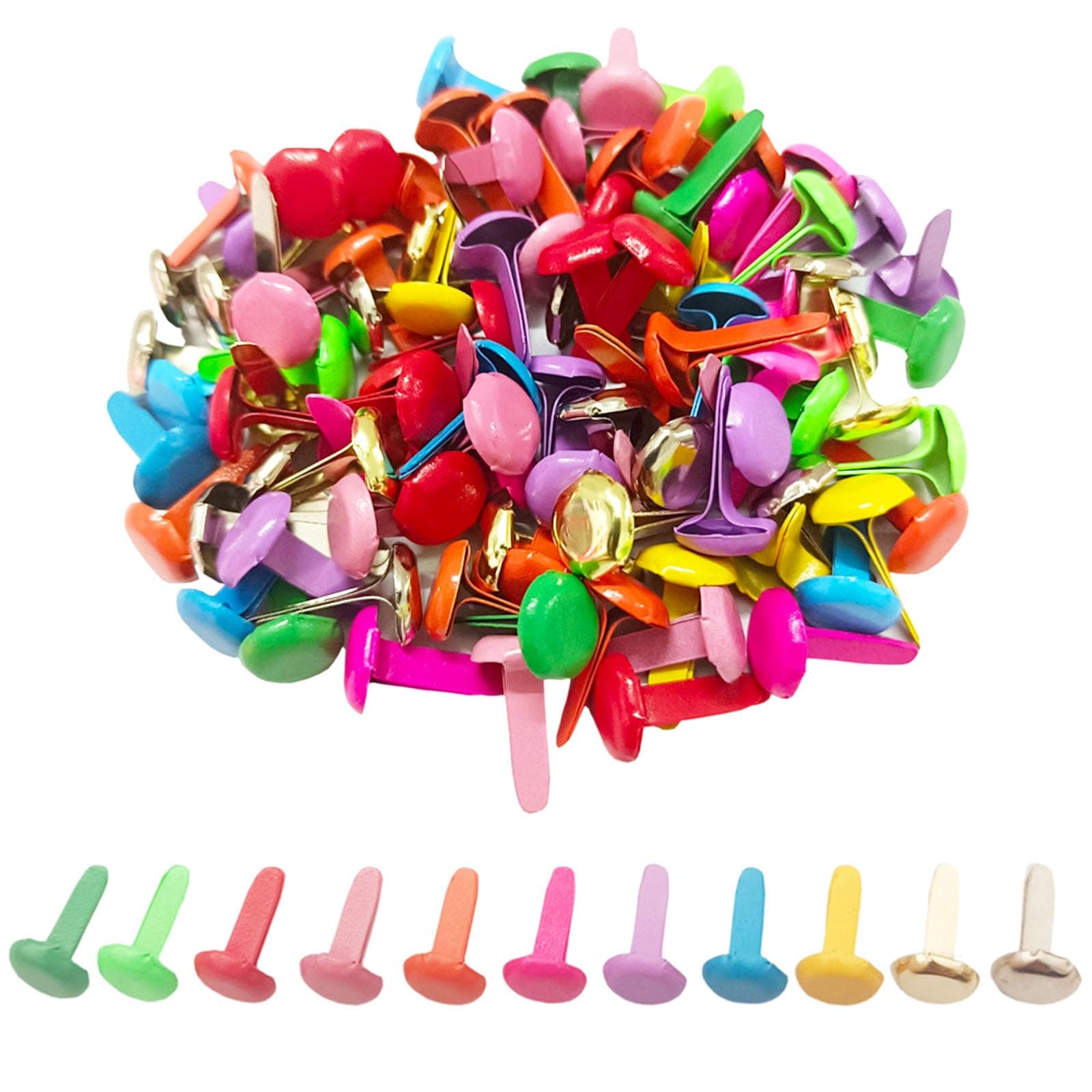 100pcs Multicolor Split Pins Round Scrapbooking Brads Split Pins Paper Fasteners Brads for Craft Art Crafting School Project Decorative Scrapbooking DIY Supplies (0.3 x 0.6Inch)