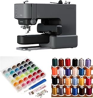 Skitch Embroidery Machine - Precision Single-Needle Stitching with Speed Control and LCD Display Bundle with 24 Assorted Colors Thread, and 36 Pieces Bobbins (3 Items)