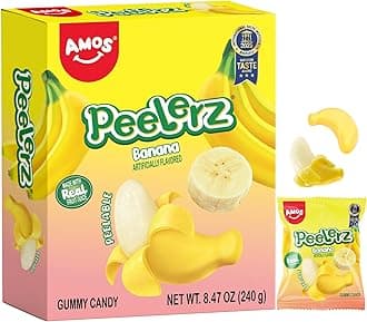 Peelerz Banana Gummy Candy, Peelable Fruit Snacks Easter Basket Stuffers, 8.47oz Box 10 Individual Packs, Fun Easter Egg Hunt Treats, Made with Real Fruit Juice