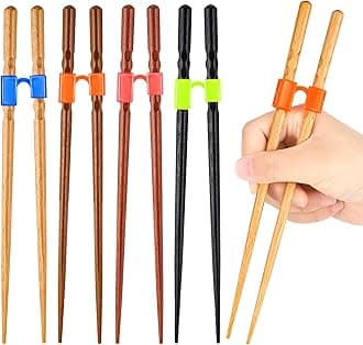 Tessco for you 5 Pairs Training Chopstick Helpers Reusable Chopsticks for Beginner Non Slippery Replaceable Practice Heat Resistant Holder with Clip for Trainer(Wood,Multi Colors)