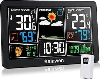 Weather Station with Outdoor Indoor Sensor, MSF Wireless Digital Alarm Clock, Barometer, Temperature, Humidity Monitor, Weather Forecast for Home Garden