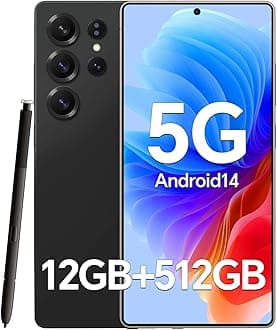 Unlocked Cell Phones C25 Ultra Build-in Pen, Snapdragon 888 Processor, 5G Dual SIM, 6.9" Screen Android 14 Mobile Phone, 12GB+512GB Smartphone, 6800mAh Battery, 48MP+108MP Camera, Face ID Black