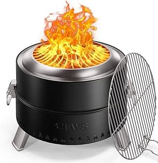 Ciays Smokeless Firepit, 21 Inch Fire Pit for Camping with Patented Technology, Portable Fire Pit for Outside with Steel Grill Rack, Fire Poker, and Bag, Easy Setup and Storage, Wood Burning (Black)